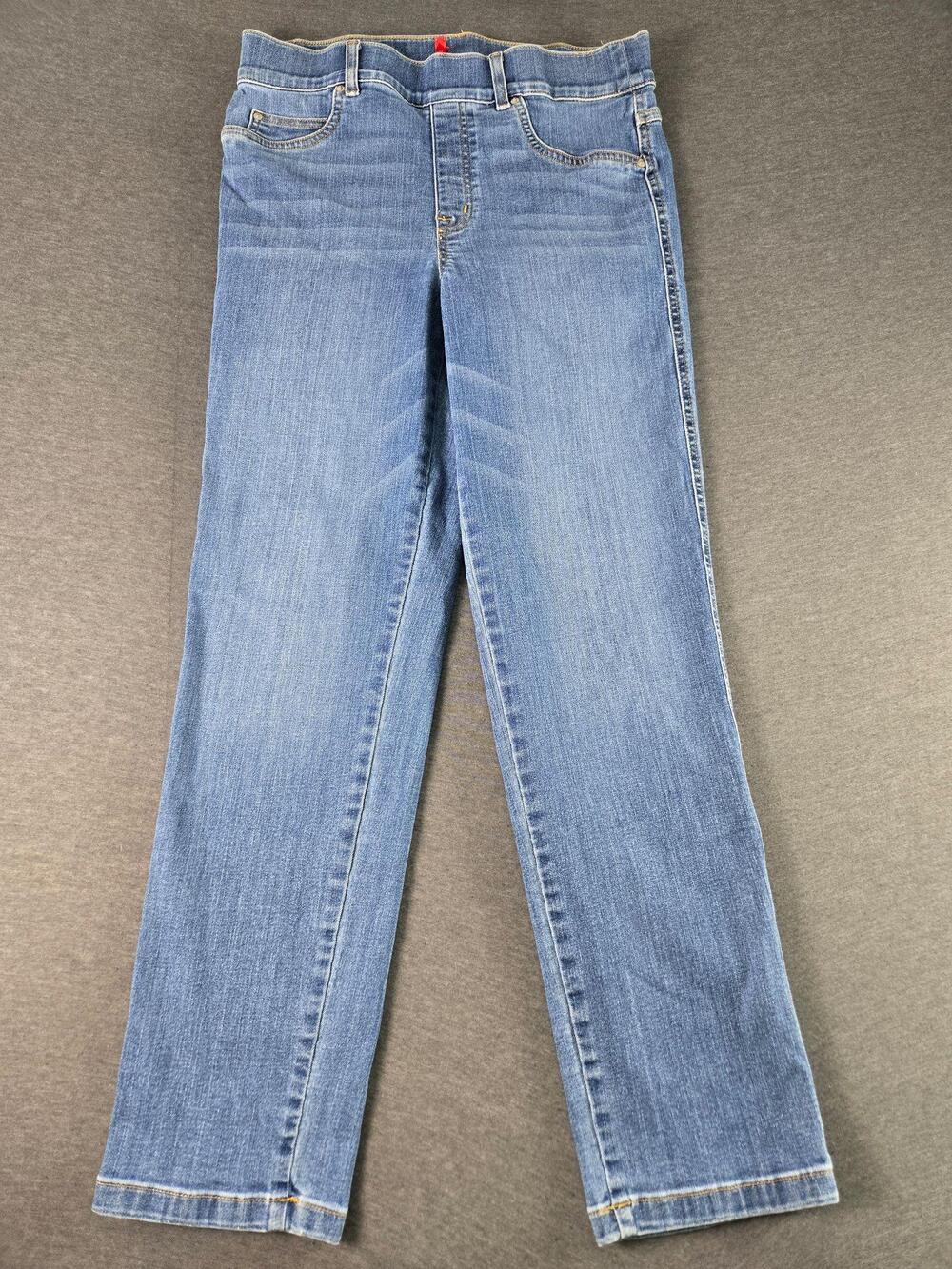 Spanx Jeans Womens Large Blue Straight Leg Medium Wash Denim 5 Pocket Pants